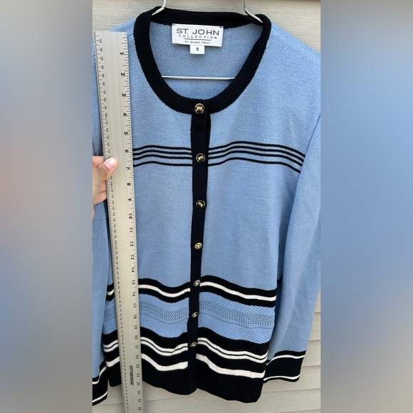 St John By Marie Gray Blue Black Striped  Size 6 Knit Sweater - Picture 4 of 7